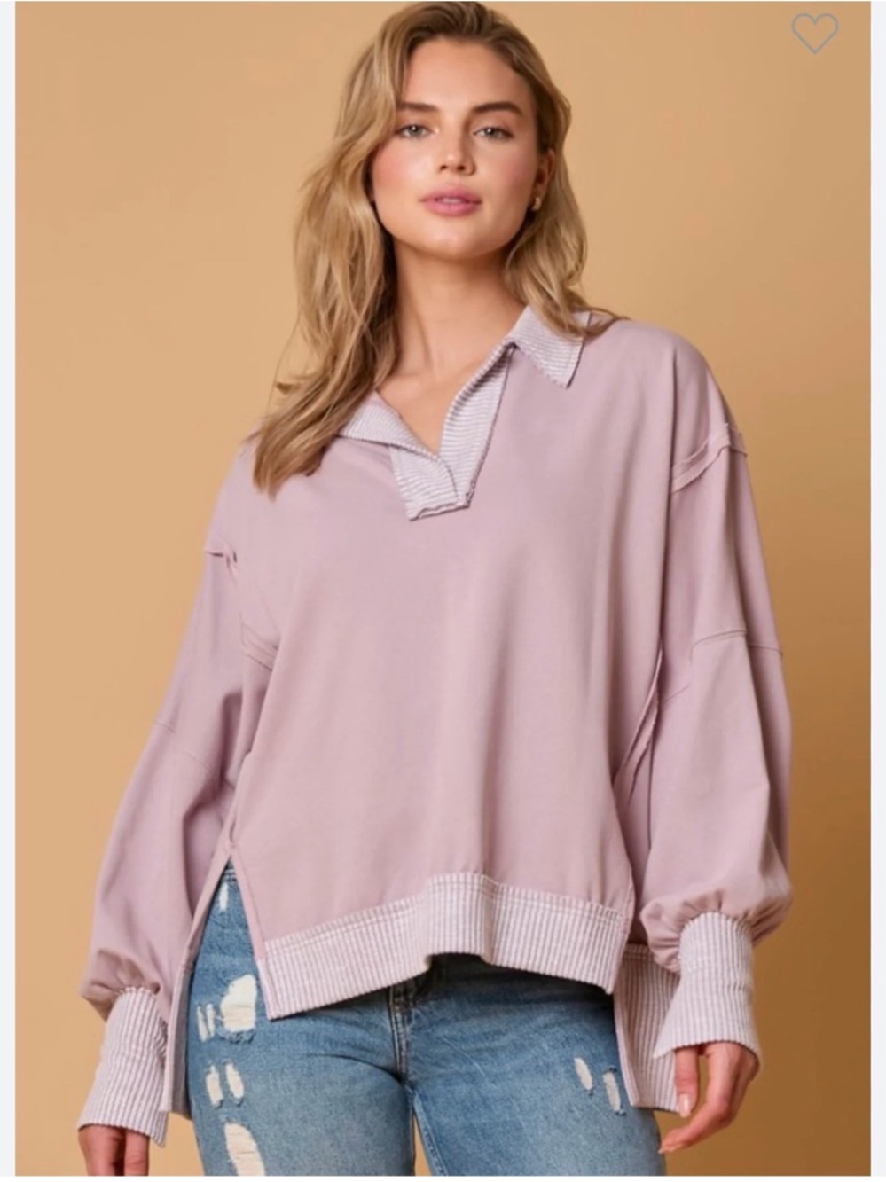 HUDSON GRAY Relaxed Collared Oversized Pullover in Mauve